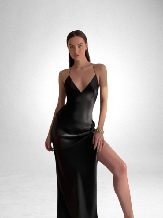 Satin High Slit Maxi Dress Backless