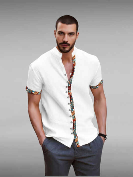Vintage Print Short Sleeve Men's Shirt