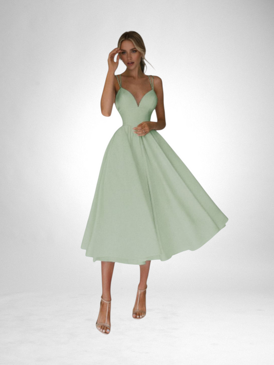 V-neck Suspender MIdi Dress