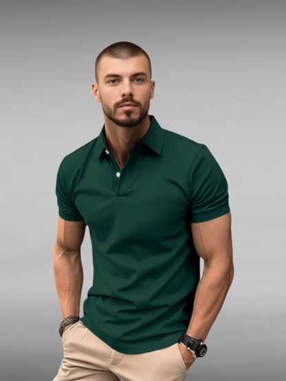 Summer Short Sleeve Polo Shirt Men Solid Color Button Lapel Button Top