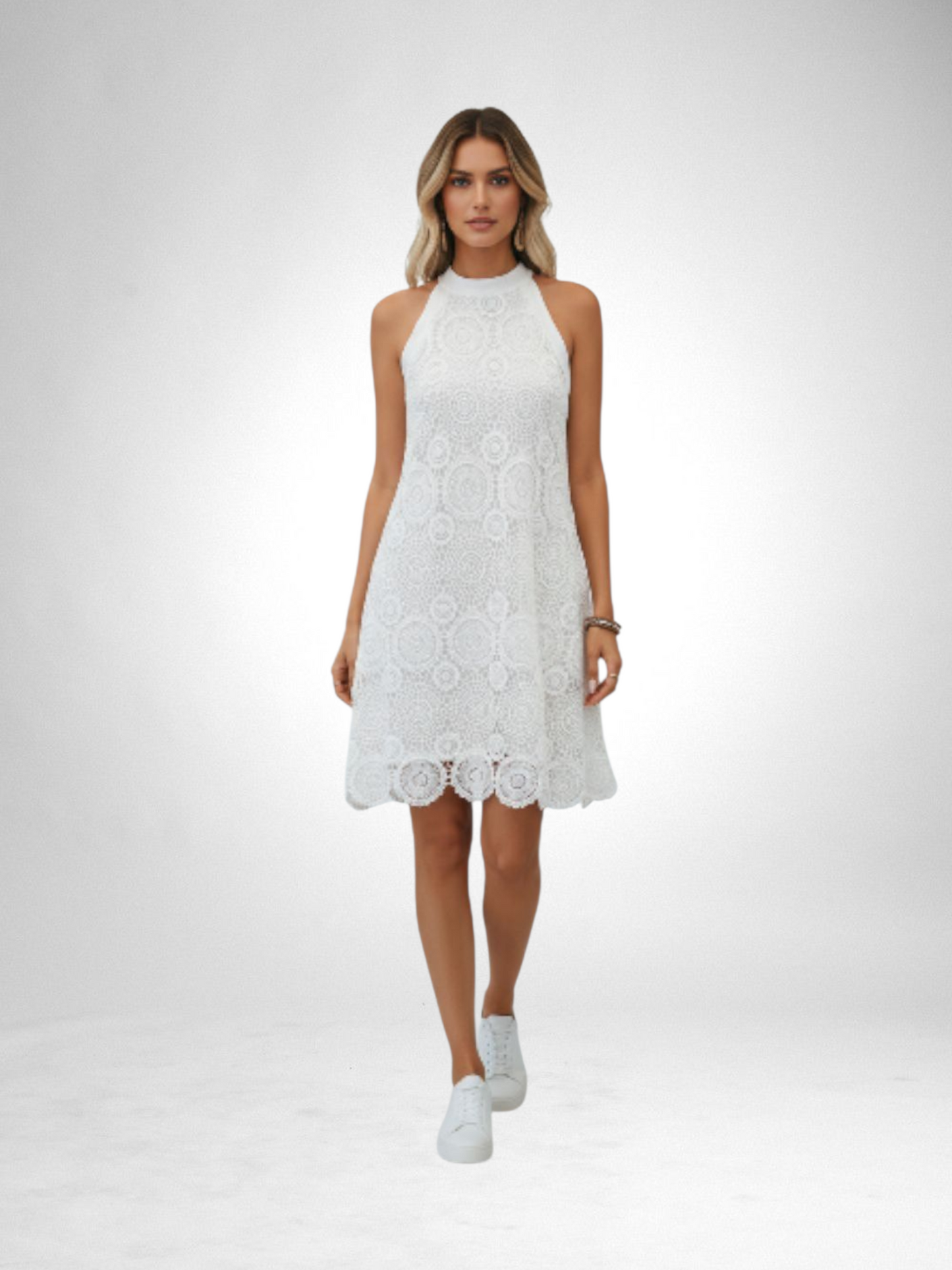 Sleeveless Halter White Doll Dress