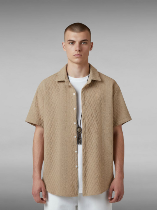 Men's Solid Color Short Sleeve Knitted Shirt With Over-turned Collar