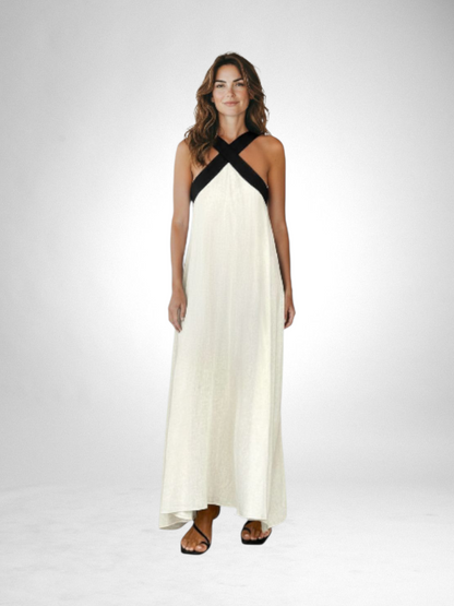 Cotton And Linen Sleeveless Dress Pure Color Halter