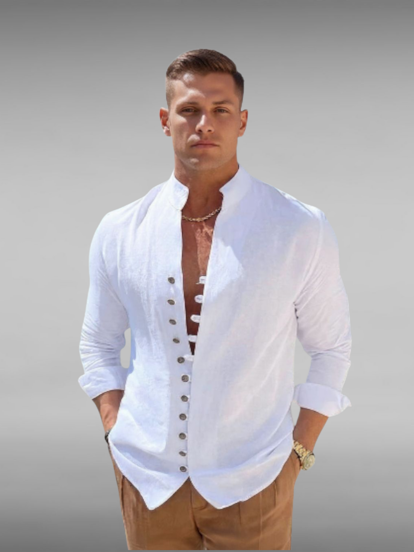 Retro Button Design Long-sleeved Men's Shirt Casual Fit