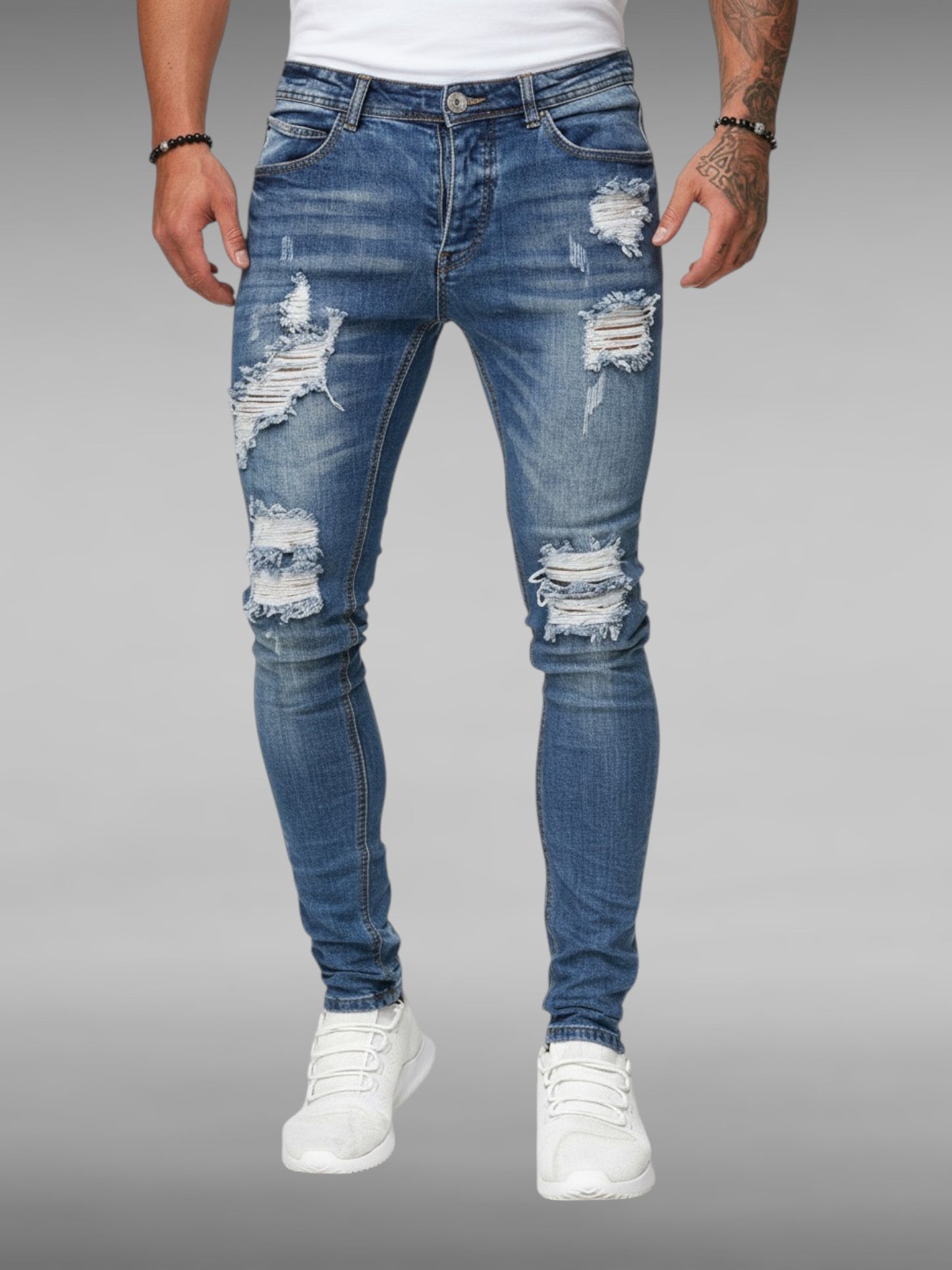 Street Style Ripped Skinny Jeans Vintage Wash